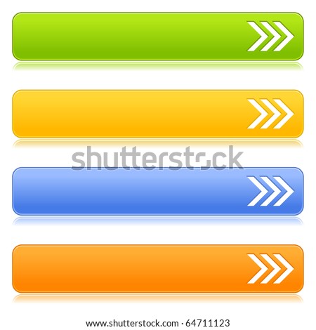 Matted satin colorful web 2.0 buttons with arrow symbol and reflection on white background