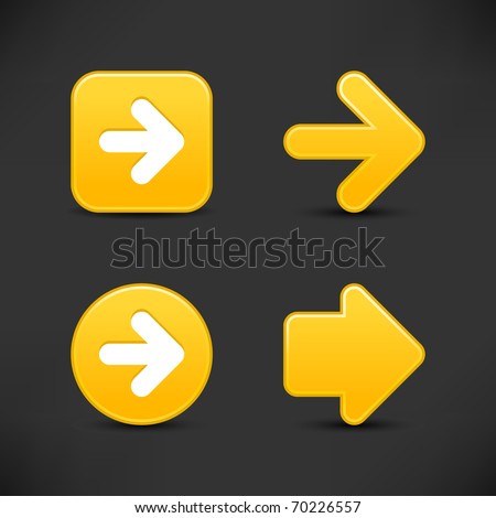 Satin smooth yellow arrow sign web 2.0 buttons with shadow on gray background