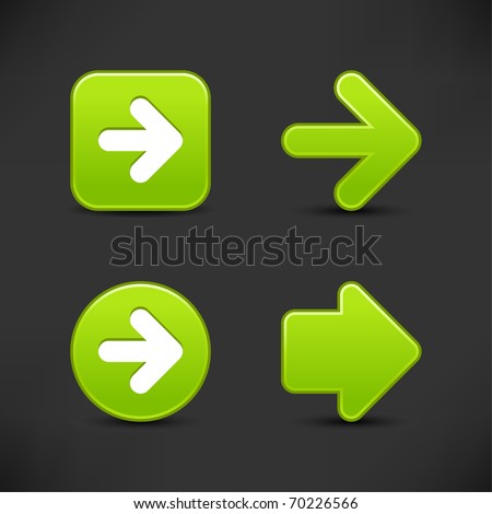 Satin smooth green arrow sign web 2.0 buttons with shadow on gray background