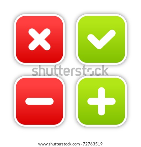 Four validation stickers rounded square shape with shadow on white background. 10 eps