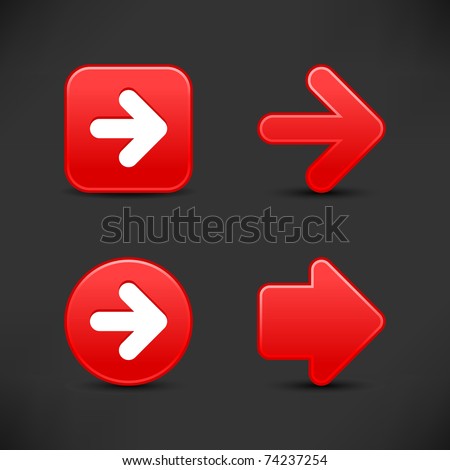 Satin smooth red arrow sign web 2.0 buttons with black shadow on gray background