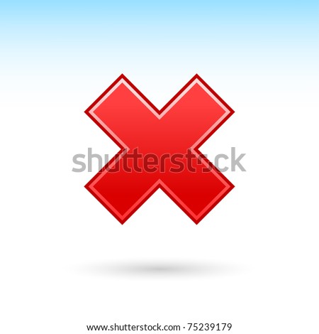 Red reject icon web 2.0 button with shadow on white background