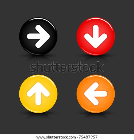 Colored web button with arrow symbol. Round shapes with reflection and shadow on gray. 10 eps