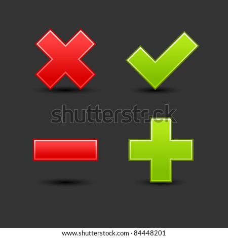 Satin smooth web 2.0 button validation icons with drop black shadow on gray background