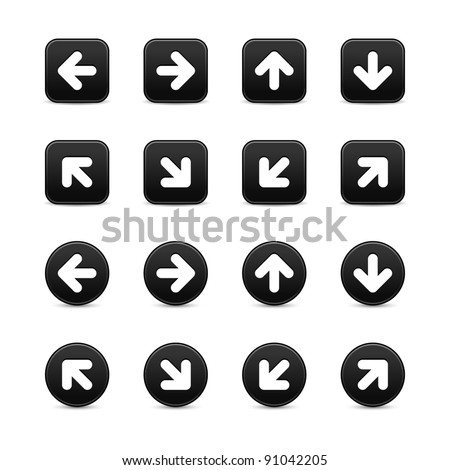 Black internet button with white arrow sign. Round and square shapes with shadow on white background. This vector illustration saved in 8 eps