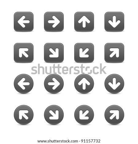 Gray web button with white arrow sign. Round and square shapes with shadow on white background. This vector illustration saved in 8 eps