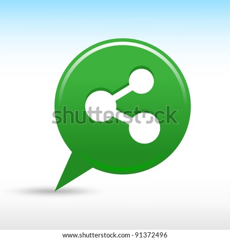 Green share icon with white sign. Satin map pin web button round shape with drop gray shadow on white background. This vector illustration saved in 8 eps