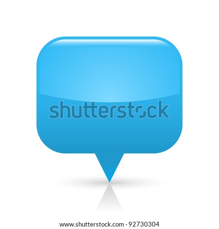 Blue glossy blank map pin icon web button. Rounded rectangle shape with gray shadow and reflection on white background. This vector illustration saved in 8 eps