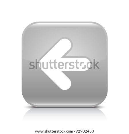 Gray glossy web button with arrow left sign. Rounded square shape icon with shadow and reflection on white background. This vector illustration created and saved in 8 eps