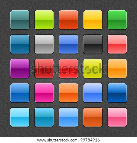 25 square blank web button. Glossy colored shapes with drop shadow on gray background with noise texture effect. This vector saved in 10 eps. See more icons and design element in my gallery