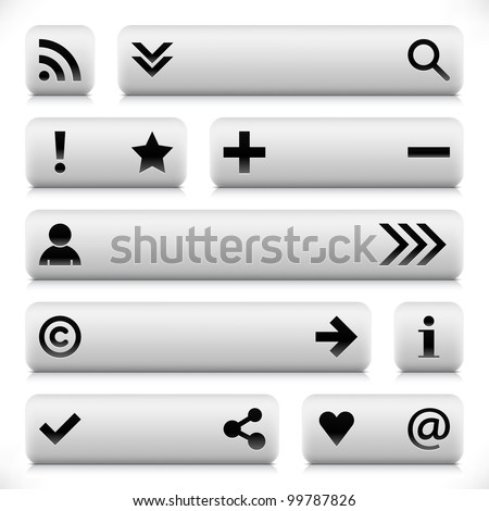 White stone web button with black sign. Variation internet form rounded rectangle shape with black shadow and gray reflection on white background. Vector 8 eps. See more design elements in my gallery