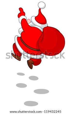 Rear view of cheerful Santa Claus skipping in the snow