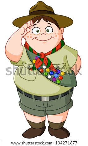 Happy Boy Scout saluting