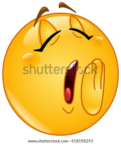 Female emoticon yawning with hand over mouth