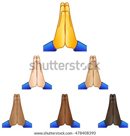 Folded hands emoji set of various skin tones