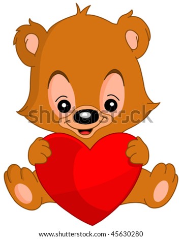 Cute Valentine'S Teddy Bear Holding A Big Heart Stock Vector ...