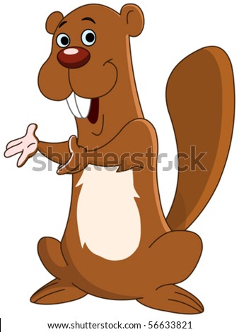 Cartoon Beaver Presenting With His Hands Stock Vector Illustration ...