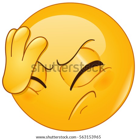 Emoticon placing hand on head. Face palm gesture.
