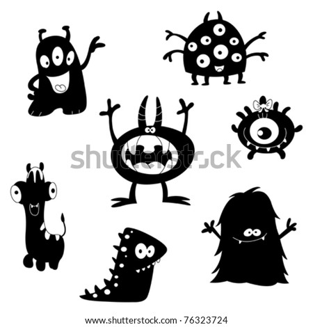 Cartoon funny monsters silhouettes