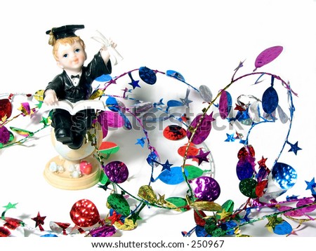 Graduation figurine and colorful party garland