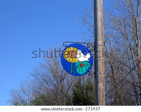 This colorful symbol of peace adorns each pole in the tiny town of Bethel, New York, home of the original Woodstock Music Festival, which took place in 1969.