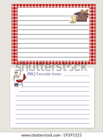 Lined recipe cards with summer holiday theme