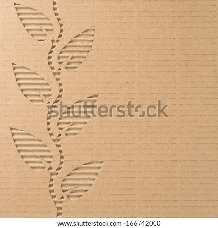 Plant with leaves cut out on a corrugated cardboard