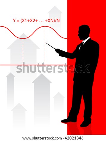  	Businessman on background with financial equation