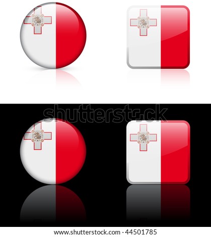 Malta Flag Buttons on White and Black Background