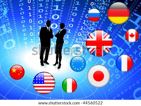 Business Couple on  internet flag buttons background Original Vector Illustration