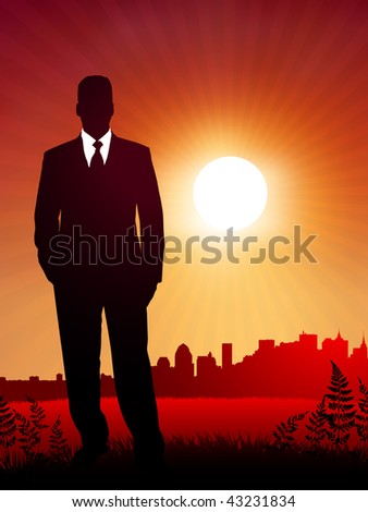 businessman on sunset background Original Vector Illustration Business People on Sunset Background