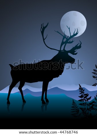 Deer On Night Background With Moon Original Vector Illustration ...