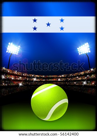 Honduras Flag and Tennis Ball on Stadium Background Original Illustration