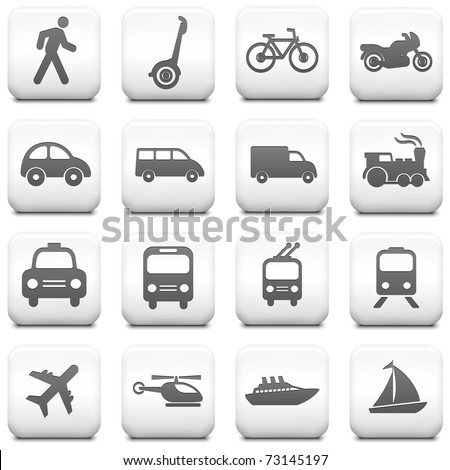 Transportation Icon on Square Black and White Button Collection Original Illustration