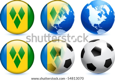 Saint Vincent Flag Button with Global Soccer Event Original Illustration