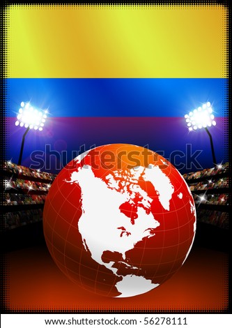 Columbia Flag with Globe on Stadium Background Original Illustration