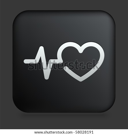 Pulse Heart Rate Icon on Square Black Internet Button Original Illustration