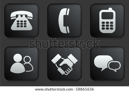 Communication Icons on Square Black Button Collection Original Illustration