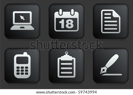 Equipment Icons on Square Black Button Collection Original Illustration