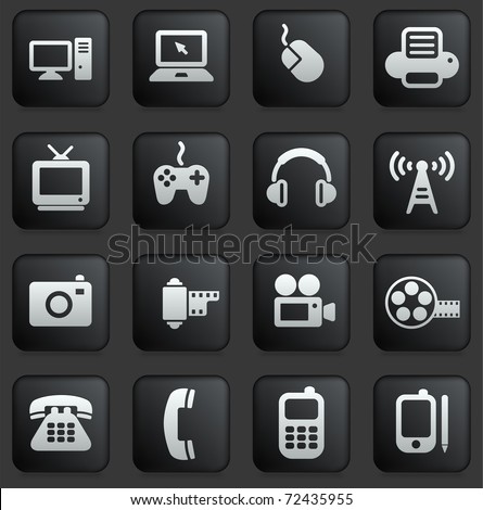 Technology Icon on Square Black and White Button Collection Original Illustration