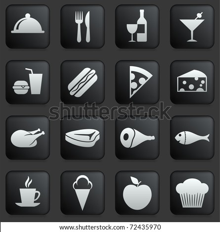 Food Icon on Square Black and White Button Collection Original Illustration