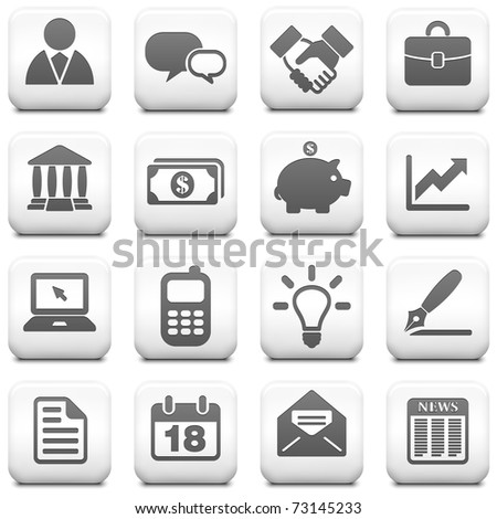 Economy Icon on Square Black and White Button Collection Original Illustration