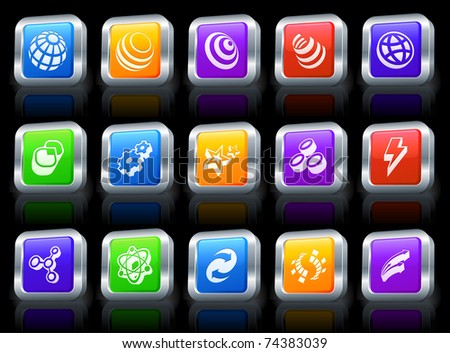 Internet Icon on Square Button with Metallic Rim Collection Original Illustration