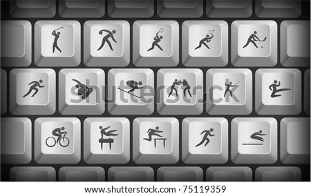 Sport Icons on Gray Computer Keyboard Buttons Original Illustration