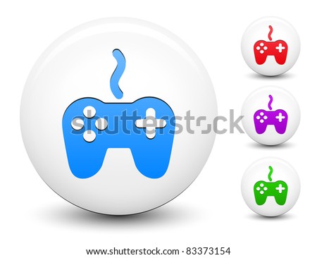 Video Game Controller Icon on Round White Button Collection Original Illustration