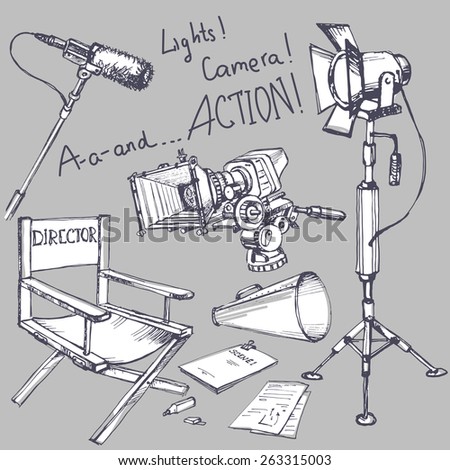 Set of movie make hand drawn objects