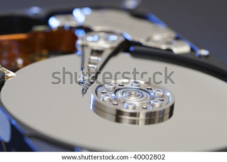 Closeup macro of an opened computer hard-drive