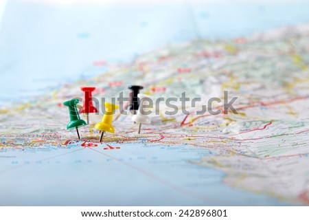 travel destination points on a map