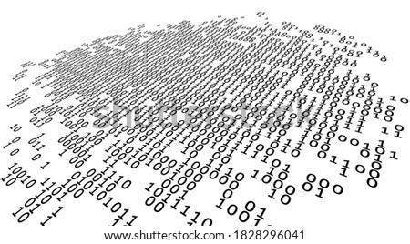 Digitalization. Abstract black and white binary coding background with 0 and 1 digits. Vector graphics with perspective
