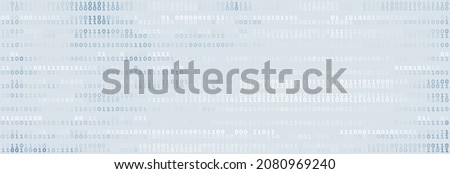 Digital template with binary code rows on bluish gray background. Wide vector graphic pattern